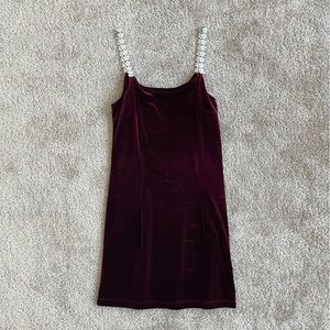 90’s Burgundy Velvet Dress with Flower Straps